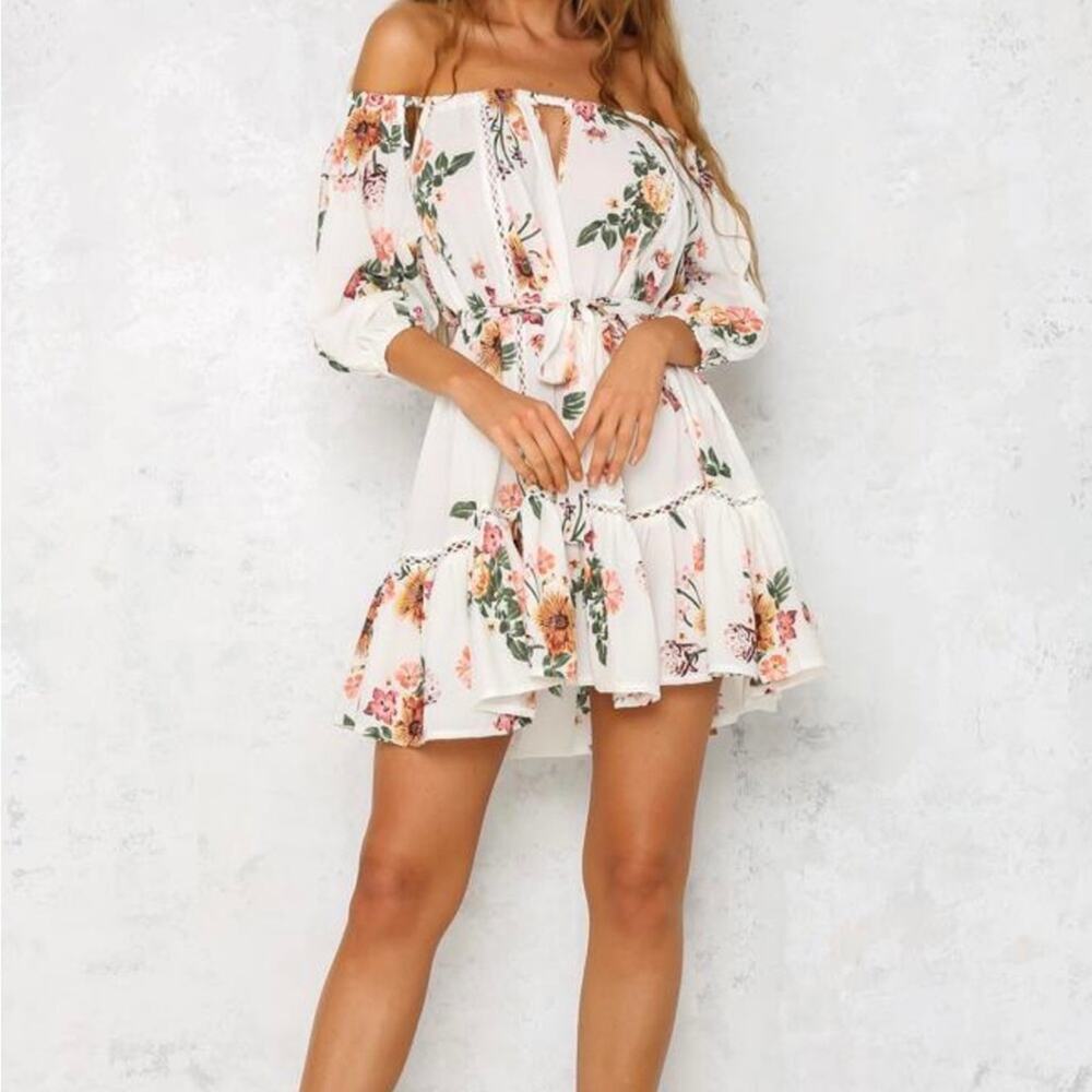 Hello Molly Big Love White Dress Tie Waist Off Shoulder Summer Beach Size 8 - Picture 2 of 9